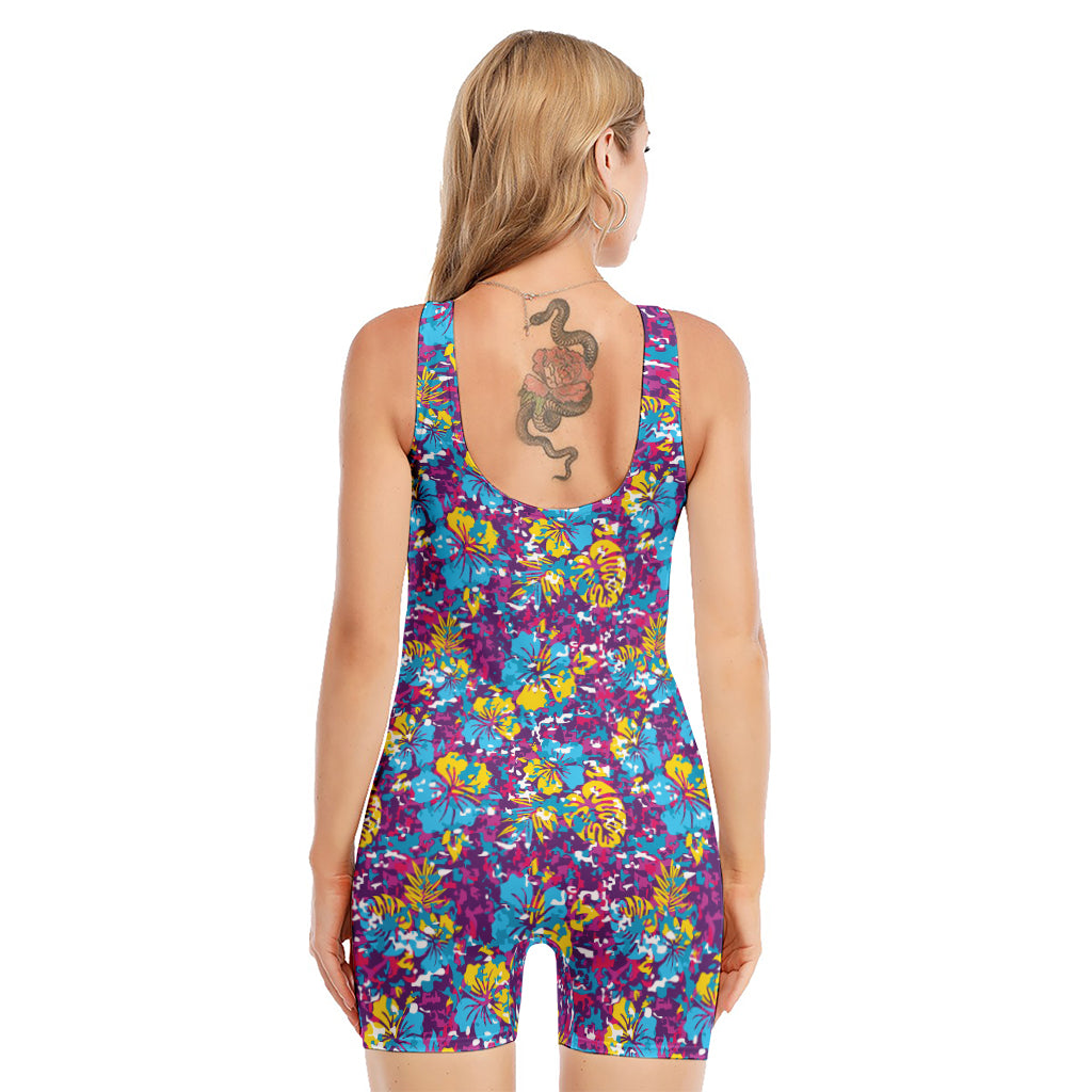 Colorful Aloha Camouflage Flower Print Sleeveless One Piece Swimsuit