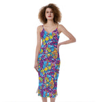 Colorful Aloha Camouflage Flower Print Slim Fit Midi Cami Dress