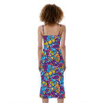 Colorful Aloha Camouflage Flower Print Slim Fit Midi Cami Dress