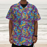 Colorful Aloha Camouflage Flower Print Textured Short Sleeve Shirt