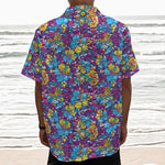 Colorful Aloha Camouflage Flower Print Textured Short Sleeve Shirt