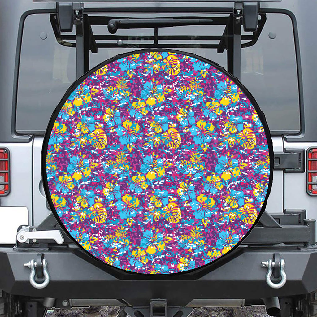 Colorful Aloha Camouflage Flower Print Tire Cover