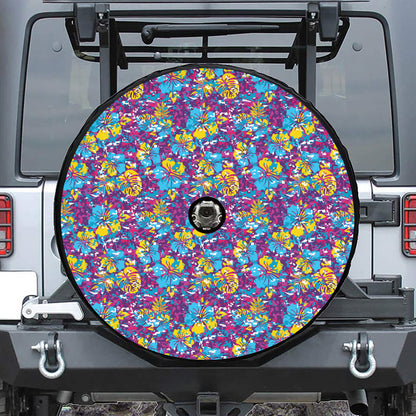 Colorful Aloha Camouflage Flower Print Tire Cover With Camera Hole