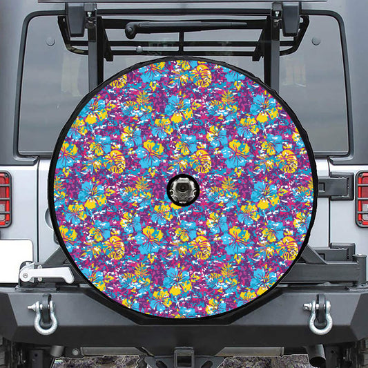 Colorful Aloha Camouflage Flower Print Tire Cover With Camera Hole