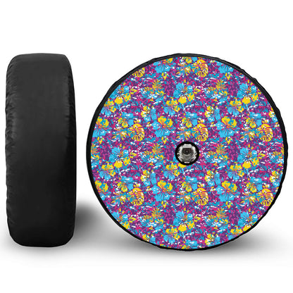 Colorful Aloha Camouflage Flower Print Tire Cover With Camera Hole