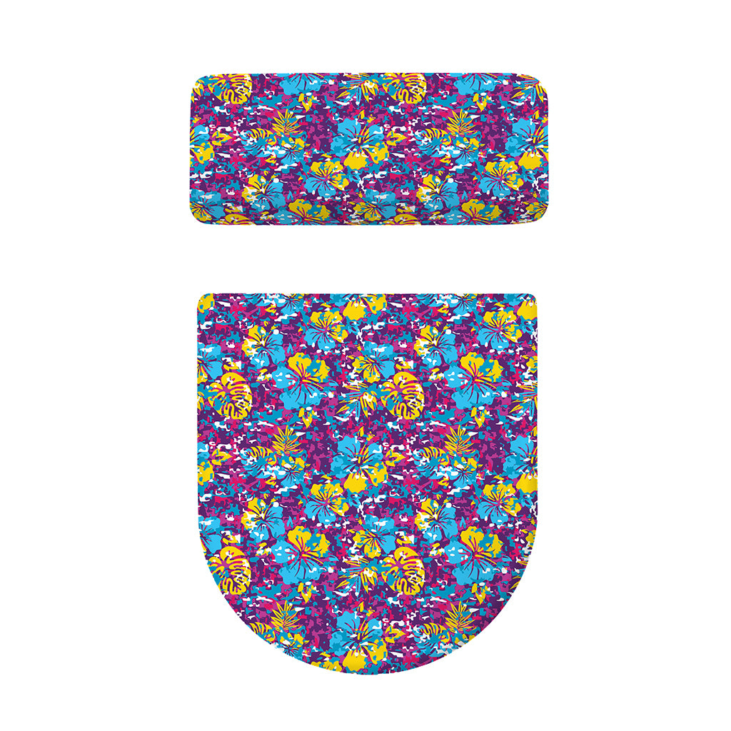 Colorful Aloha Camouflage Flower Print Toilet Lid And Tank Cover Set