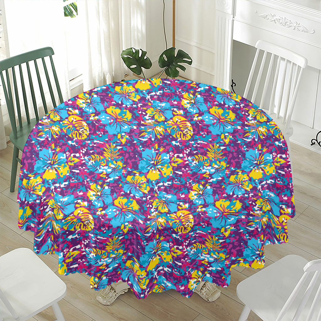 Colorful Aloha Camouflage Flower Print Waterproof Round Tablecloth