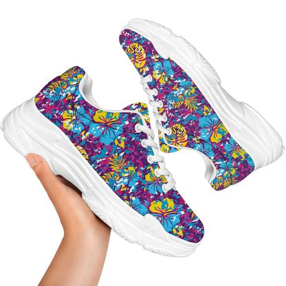 Colorful Aloha Camouflage Flower Print White Chunky Shoes