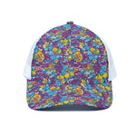 Colorful Aloha Camouflage Flower Print White Mesh Trucker Cap