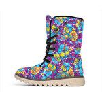 Colorful Aloha Camouflage Flower Print Winter Boots
