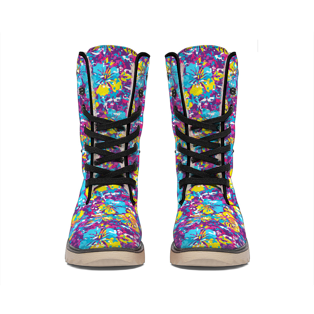 Colorful Aloha Camouflage Flower Print Winter Boots