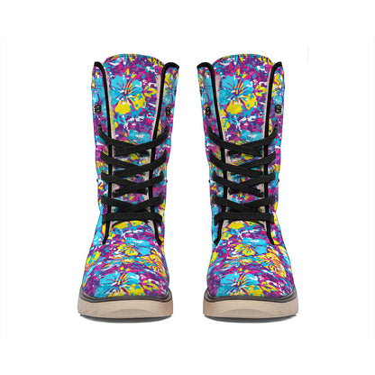 Colorful Aloha Camouflage Flower Print Winter Boots