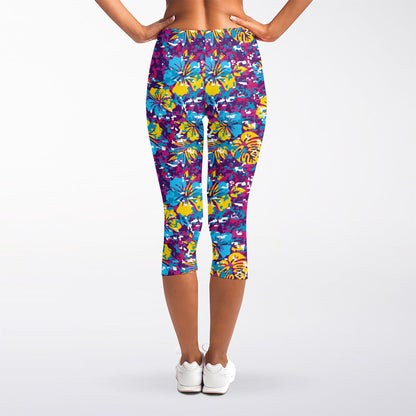 Colorful Aloha Camouflage Flower Print Women's Capri Leggings