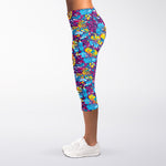 Colorful Aloha Camouflage Flower Print Women's Capri Leggings