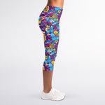 Colorful Aloha Camouflage Flower Print Women's Capri Leggings