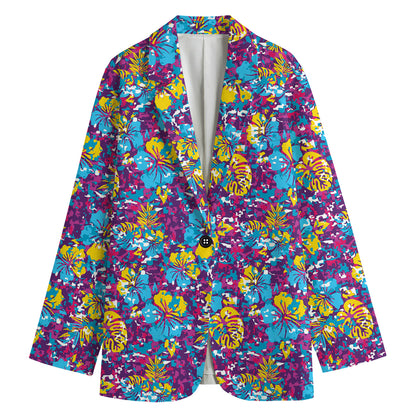 Colorful Aloha Camouflage Flower Print Women's Cotton Blazer