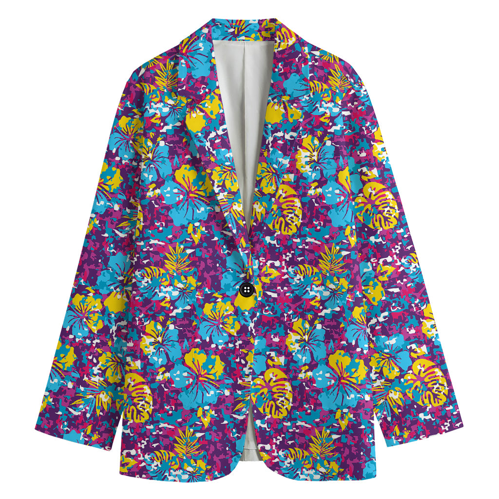 Colorful Aloha Camouflage Flower Print Women's Cotton Blazer