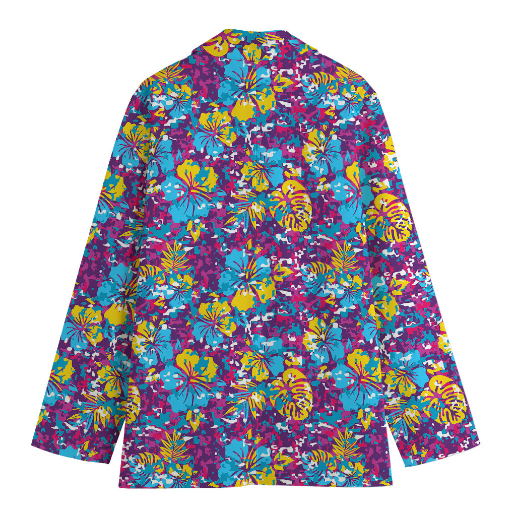 Colorful Aloha Camouflage Flower Print Women's Cotton Blazer