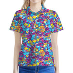 Colorful Aloha Camouflage Flower Print Women's Polo Shirt