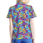 Colorful Aloha Camouflage Flower Print Women's Polo Shirt