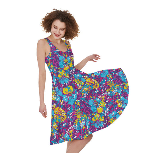 Colorful Aloha Camouflage Flower Print Women's Sleeveless Dress