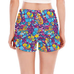 Colorful Aloha Camouflage Flower Print Women's Split Running Shorts