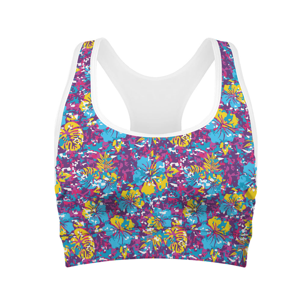Colorful Aloha Camouflage Flower Print Women's Sports Bra