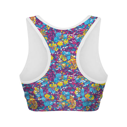 Colorful Aloha Camouflage Flower Print Women's Sports Bra