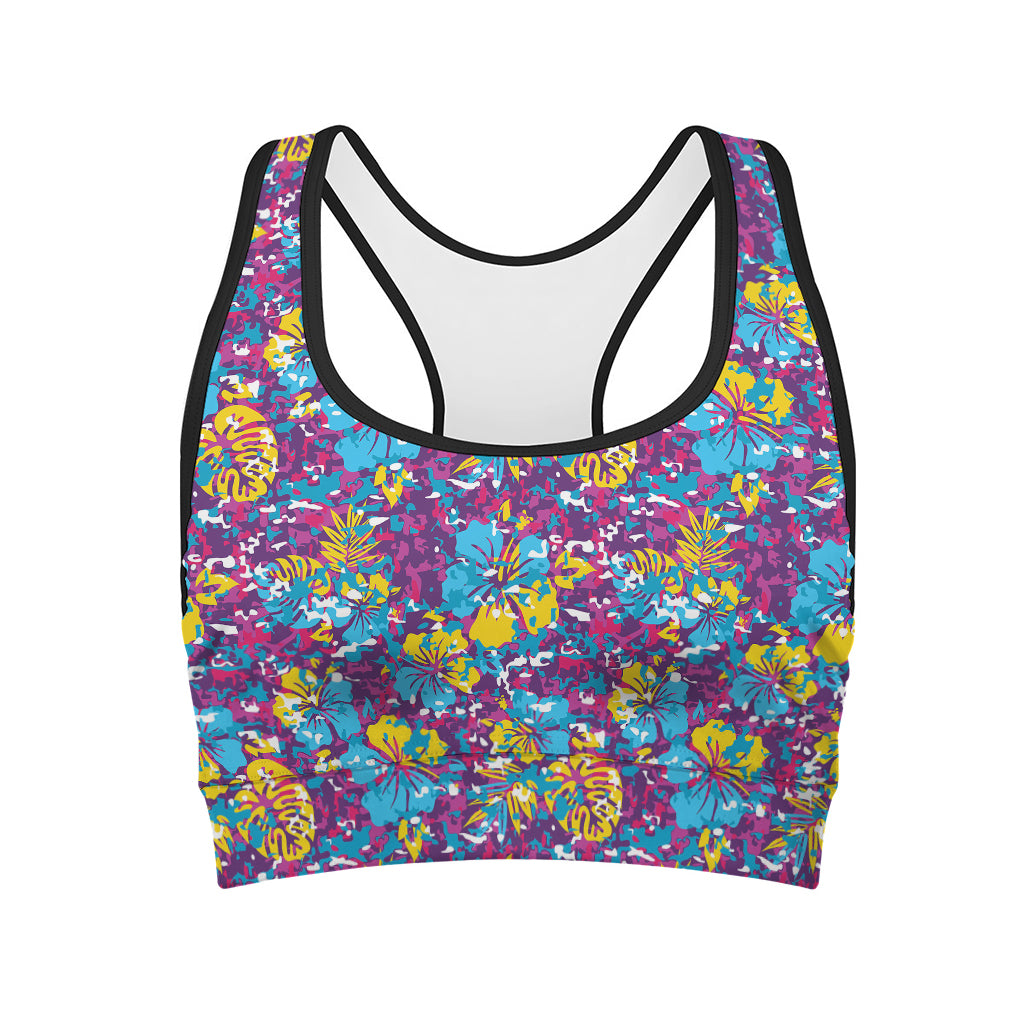 Colorful Aloha Camouflage Flower Print Women's Sports Bra