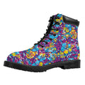 Colorful Aloha Camouflage Flower Print Padded Collar Lace Up Boots