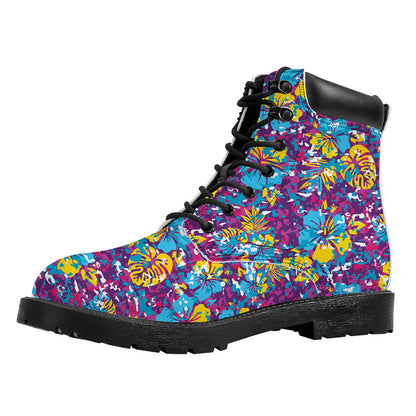 Colorful Aloha Camouflage Flower Print Work Boots