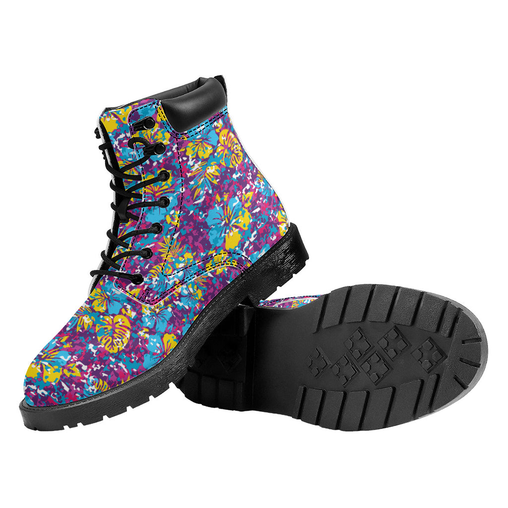 Colorful Aloha Camouflage Flower Print Work Boots