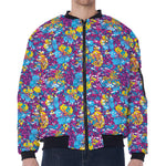 Colorful Aloha Camouflage Flower Print Zip Sleeve Bomber Jacket