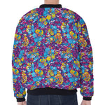 Colorful Aloha Camouflage Flower Print Zip Sleeve Bomber Jacket