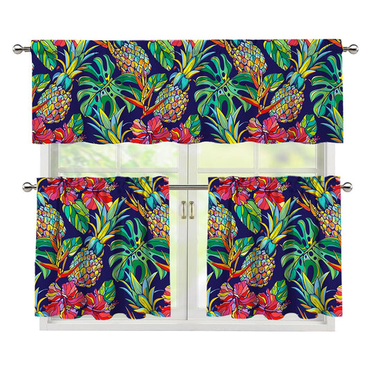 Colorful Aloha Pineapple Pattern Print 3 Piece Kitchen Curtains