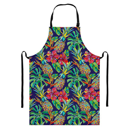 Colorful Aloha Pineapple Pattern Print Bib Apron With Pocket