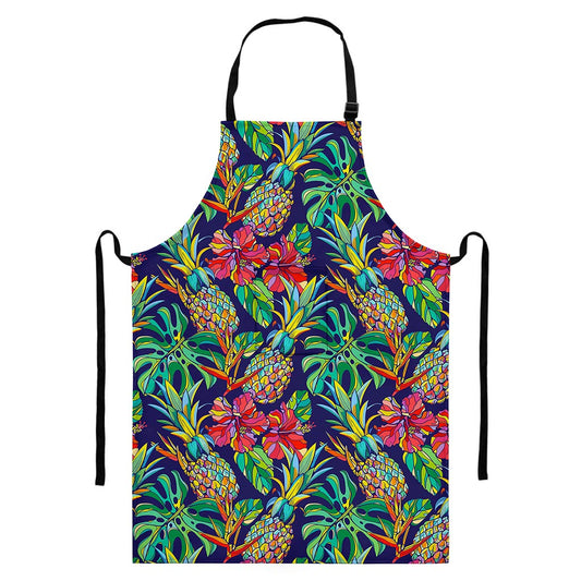 Colorful Aloha Pineapple Pattern Print Bib Apron With Pocket