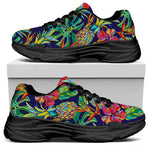 Colorful Aloha Pineapple Pattern Print Black Chunky Shoes