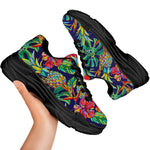 Colorful Aloha Pineapple Pattern Print Black Chunky Shoes