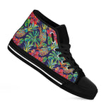 Colorful Aloha Pineapple Pattern Print Black High Top Sneakers