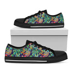 Colorful Aloha Pineapple Pattern Print Black Low Top Sneakers