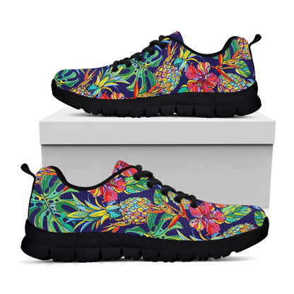 Colorful Aloha Pineapple Pattern Print Black Running Shoes