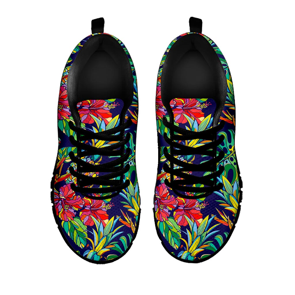Colorful Aloha Pineapple Pattern Print Black Running Shoes