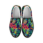 Colorful Aloha Pineapple Pattern Print Black Slip On Sneakers