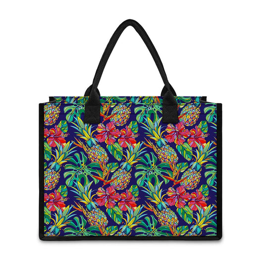Colorful Aloha Pineapple Pattern Print Canvas Tote Bag