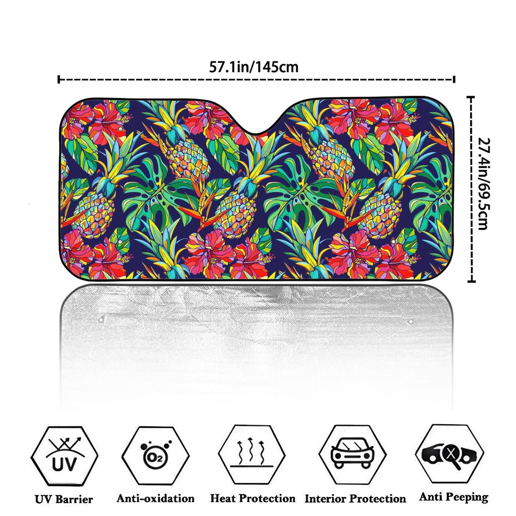Colorful Aloha Pineapple Pattern Print Car Windshield Sun Shade
