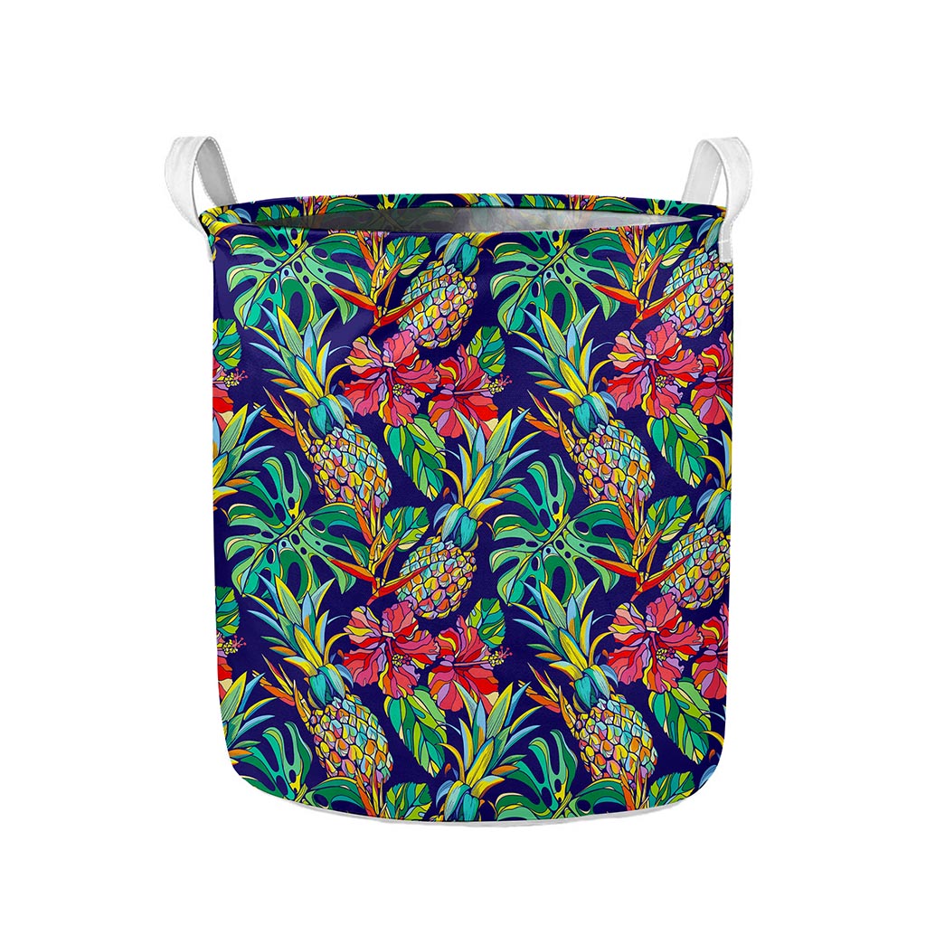 Colorful Aloha Pineapple Pattern Print Collapsible Laundry Basket