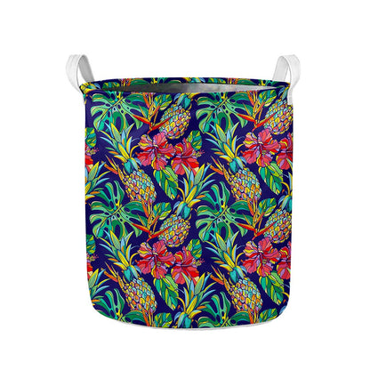 Colorful Aloha Pineapple Pattern Print Collapsible Laundry Basket
