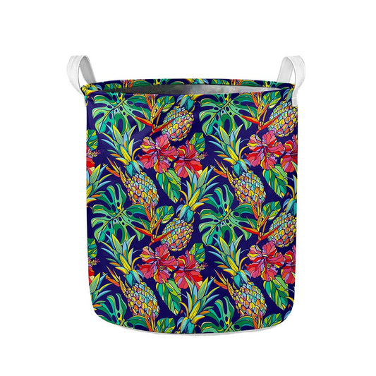 Colorful Aloha Pineapple Pattern Print Collapsible Laundry Basket