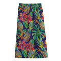 Colorful Aloha Pineapple Pattern Print Cotton Front Slit Maxi Skirt
